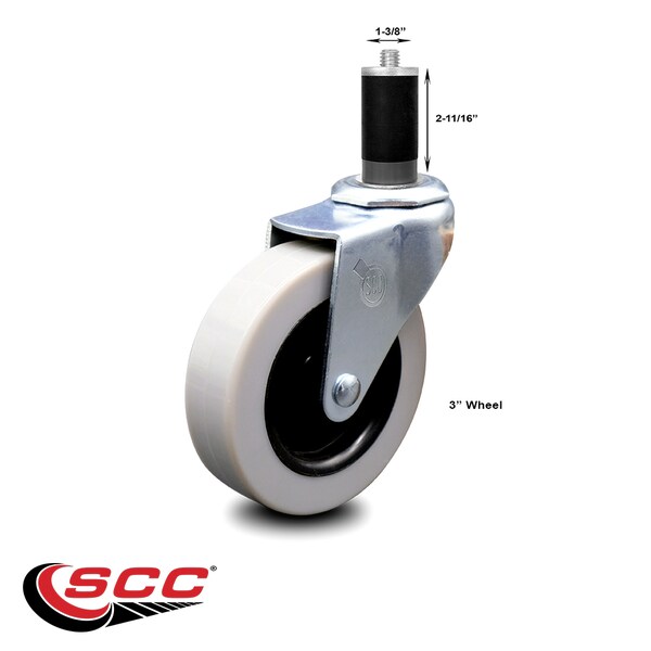 3 Inch Thermoplastic Rubber Wheel 1-3/8 Inch Expanding Stem Caster SCC